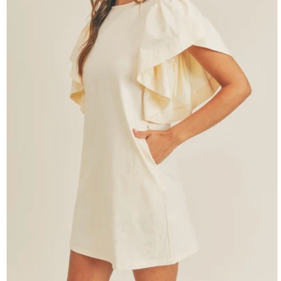 Cotton T Shirt BigRufflr Dress with Ruffle Sleeves - Picture 3 of 4